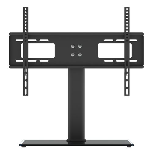 Black TV mount bracket with VESA mounting arms and central column stand