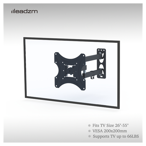 TV wall mount bracket illustration with four-point TV plate and support arms