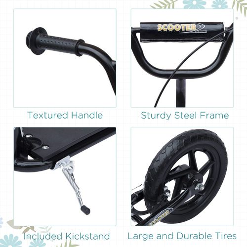 Kids kick scooter details with textured handle grips, steel frame and large tires