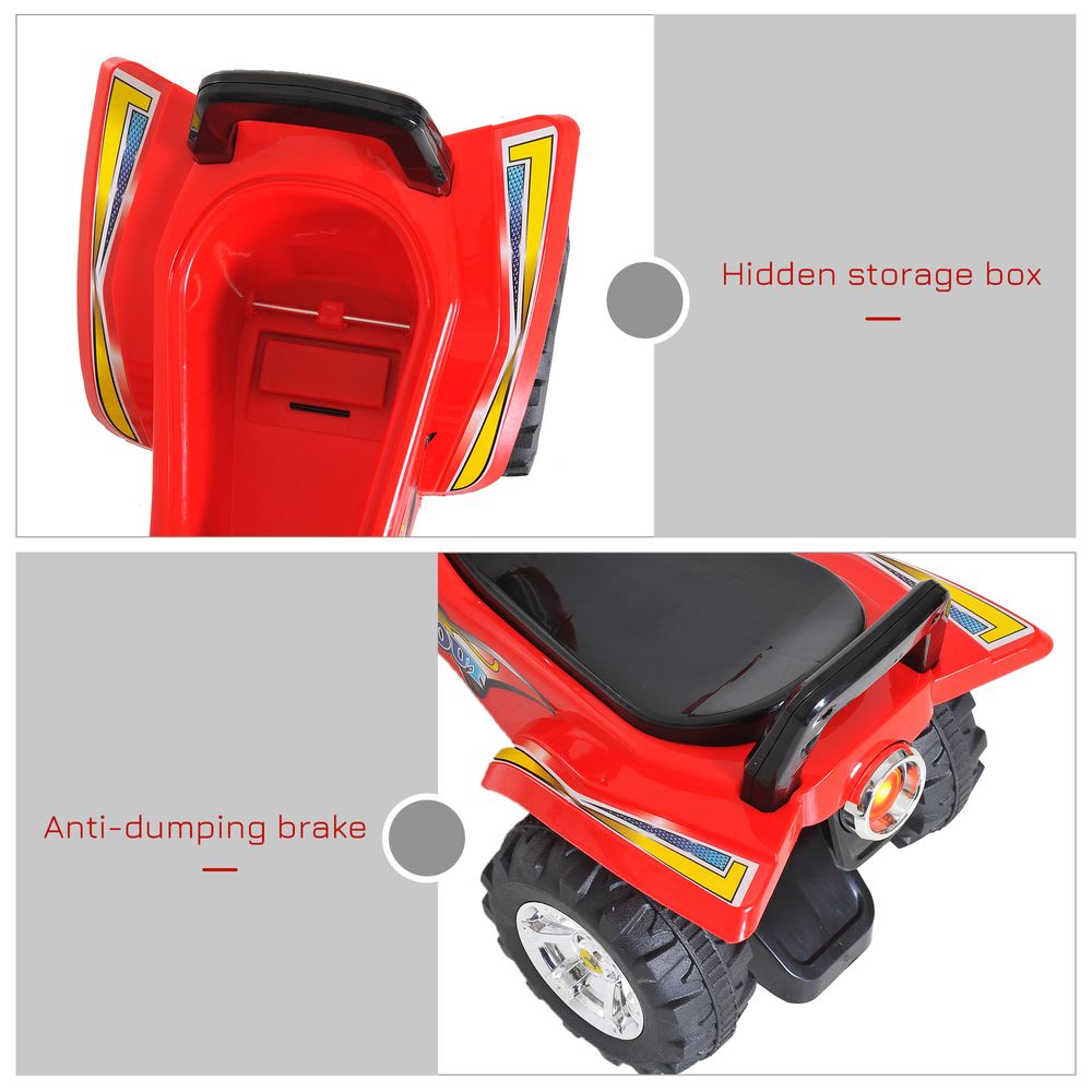 Red quad bike rear storage box and anti-dumping brake detail with 4 wheels