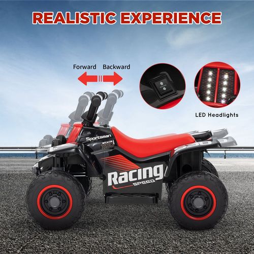 Black and red kids electric quad bike with LED headlight bars and four large tires