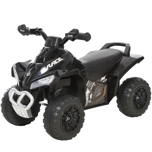 Black toddler quad ride-on toy car with handlebar grips and front headlight cluster