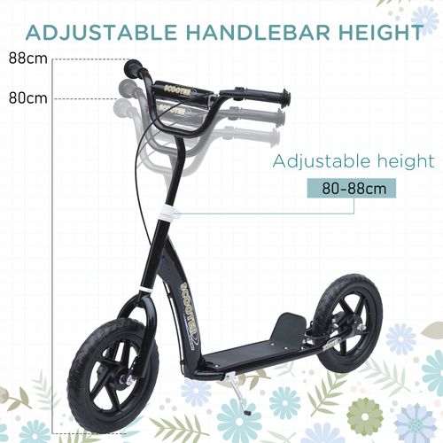 Kids kick scooter with adjustable-height handlebars, black frame and large wheels