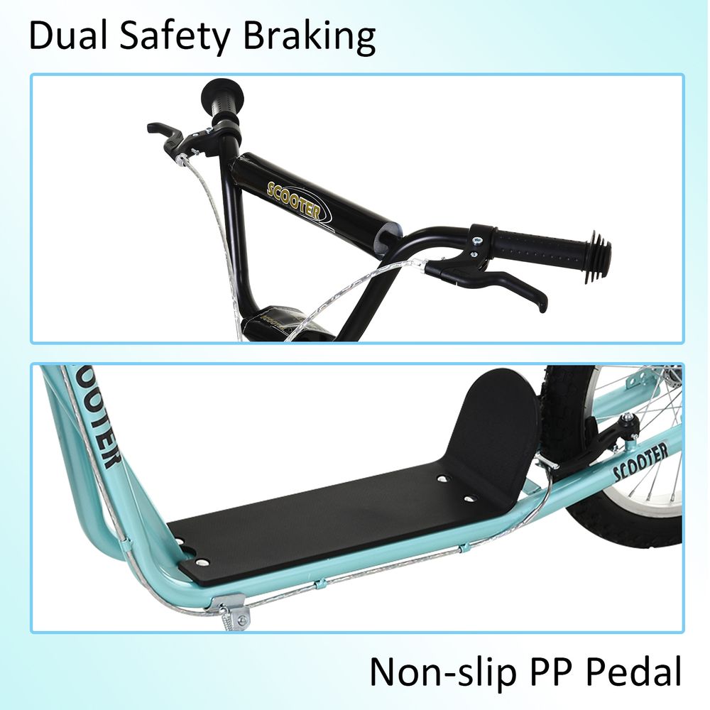 Kids kick scooter with dual safety braking, black rear deck pad, and non-slip PP pedal
