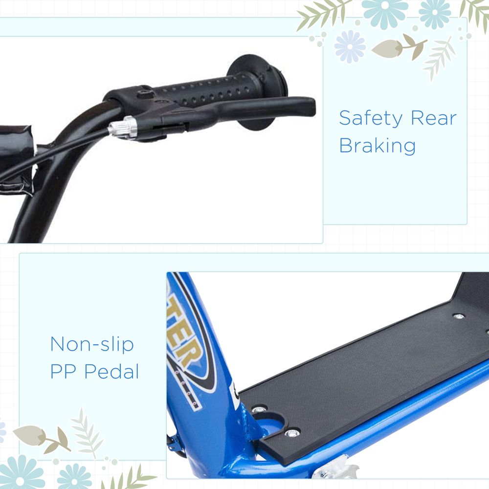 Blue kids scooter with rear safety braking and non-slip PP pedal