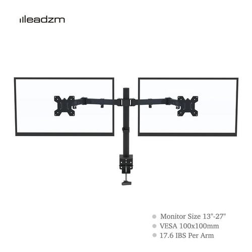 Dual monitor mount with two VESA brackets on central pole, black; fits 13–27 in