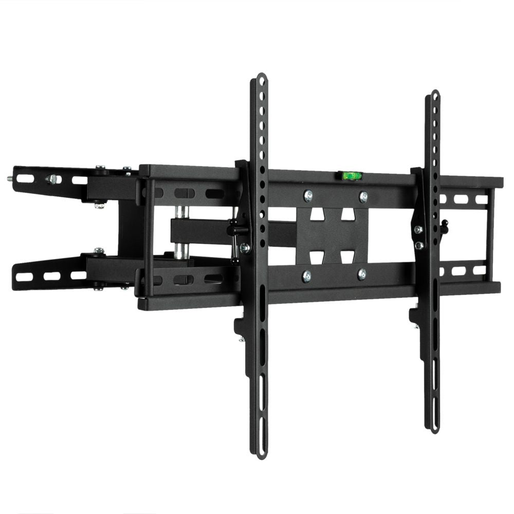 Full motion TV wall mount with black bracket and VESA mounting plate, double arm design