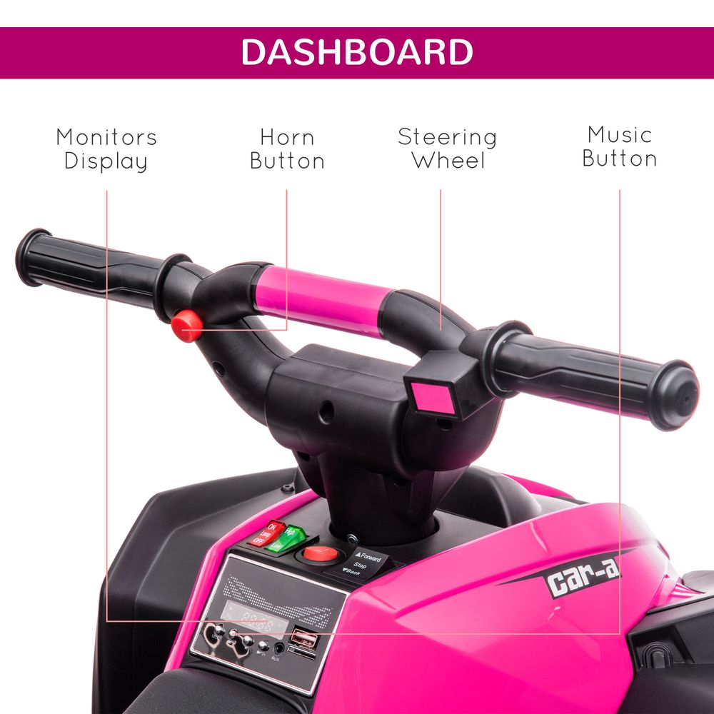 Electric quad bike dashboard with steering wheel and handlebar control buttons