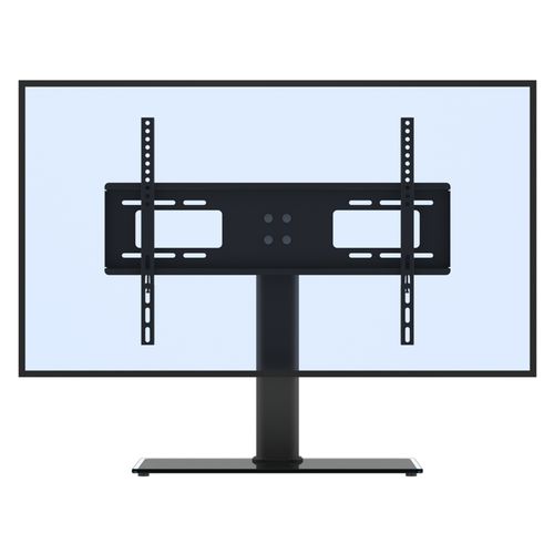 Black TV mount bracket front view with column stand and wide base