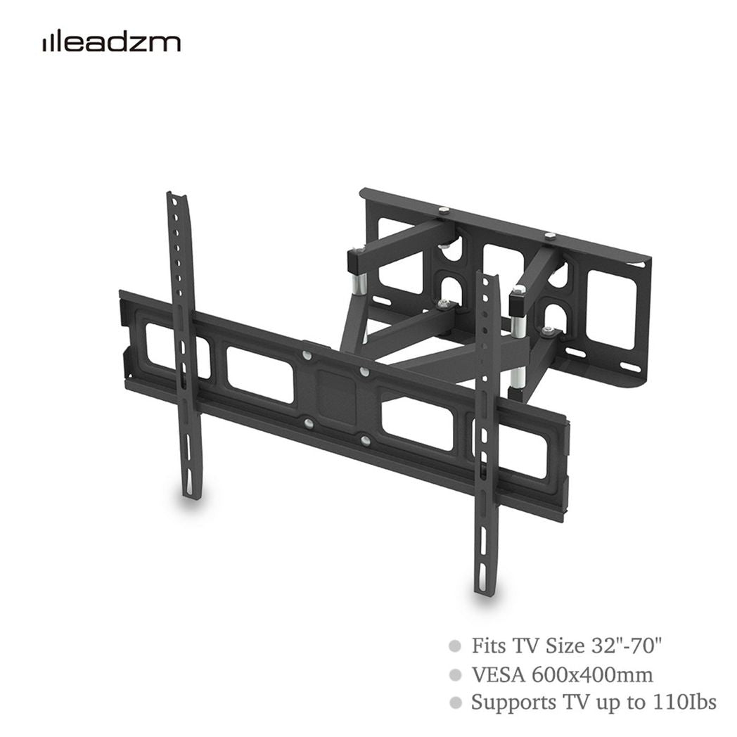 Black low-profile TV wall mount bracket with extended side rails and tilt arms