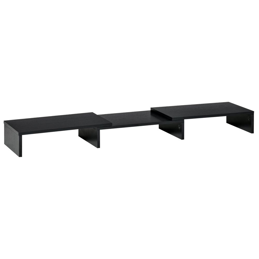 Black monitor stand riser with multiple tiers and support legs, shown on white