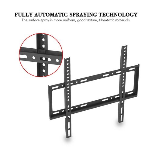 Black TV wall mount bracket with coated surface detail and mounting holes