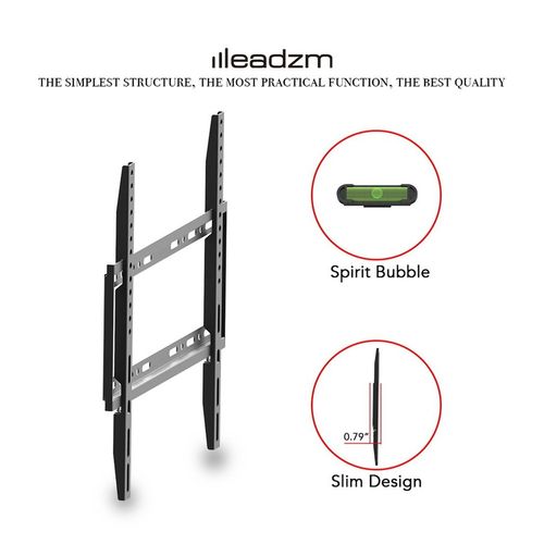 Black slim TV wall mount bracket with spirit bubble level included