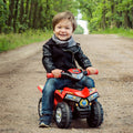 Red kids ride-on quad bike with horn and LED-style headlights, 4 wheels