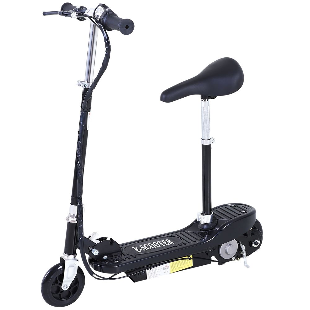 Black electric scooter with adjustable seat post and handlebars