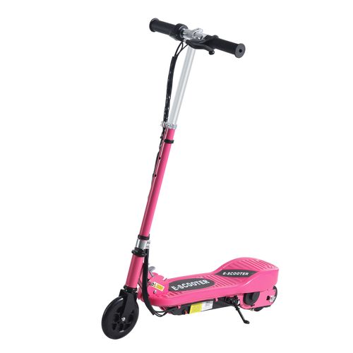 Pink and black folding kids electric scooter with handlebar and front wheel