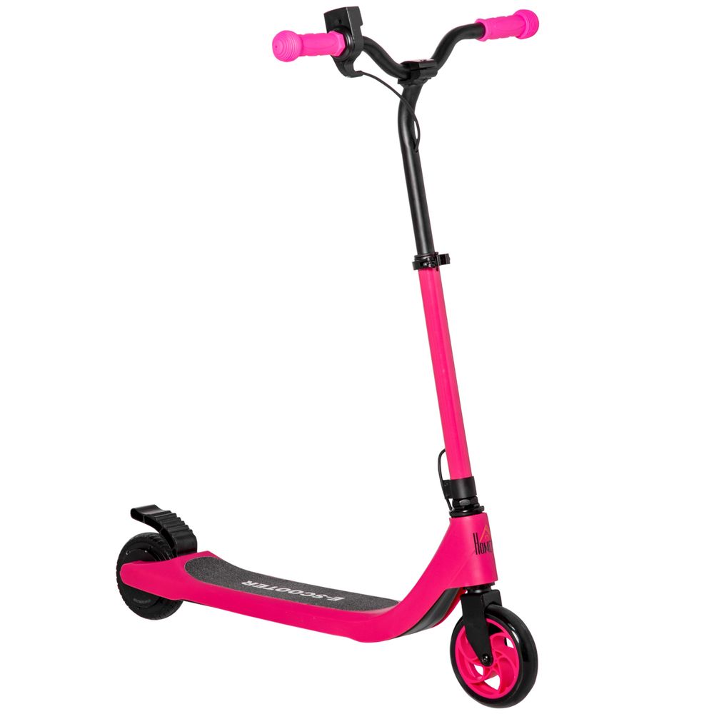 Pink electric scooter with black handlebars and front wheel