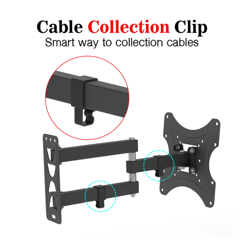 TV wall mount bracket with cable collection clip for tidy cable routing