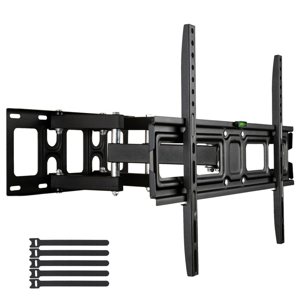 Black double-arm TV wall mount bracket with long rails and vertical supports