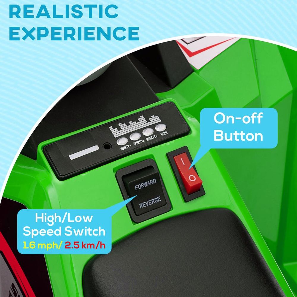 Green quad bike control panel with speed switch and forward/reverse on-off buttons