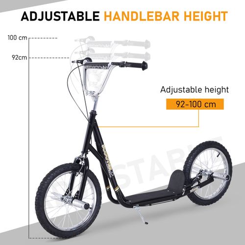 Black adjustable-height stunt scooter with 92–100 cm handlebar range and 16 in wheels