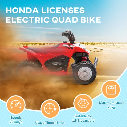 Red Honda-licensed kids electric quad bike with front lights and chunky tires