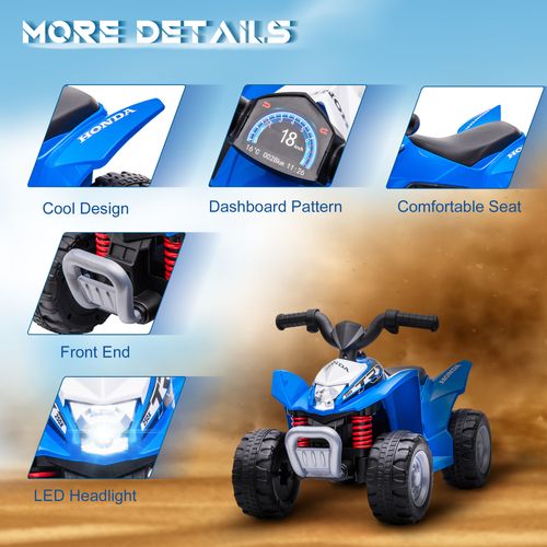Blue kids electric quad bike with dashboard and comfortable seat detail