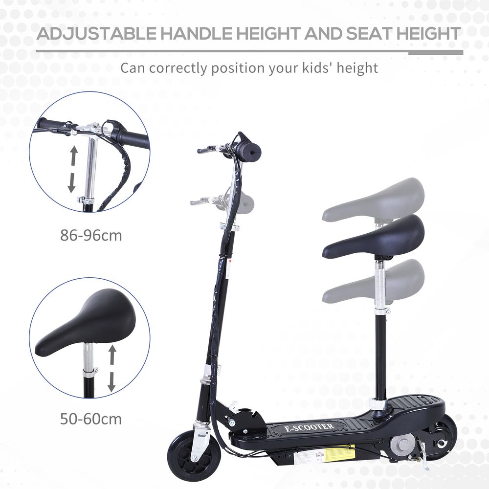 Black electric scooter with height-adjustable handlebar and seat