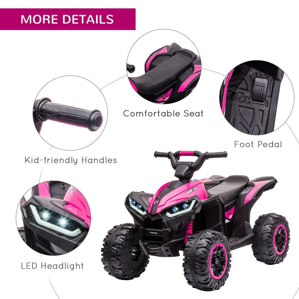 Kids electric quad bike with comfortable seat, kid-friendly handles, and LED headlight