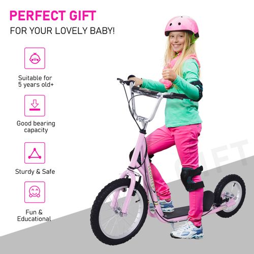 Pink kids kick scooter with adjustable handlebar and black non-slip footboard