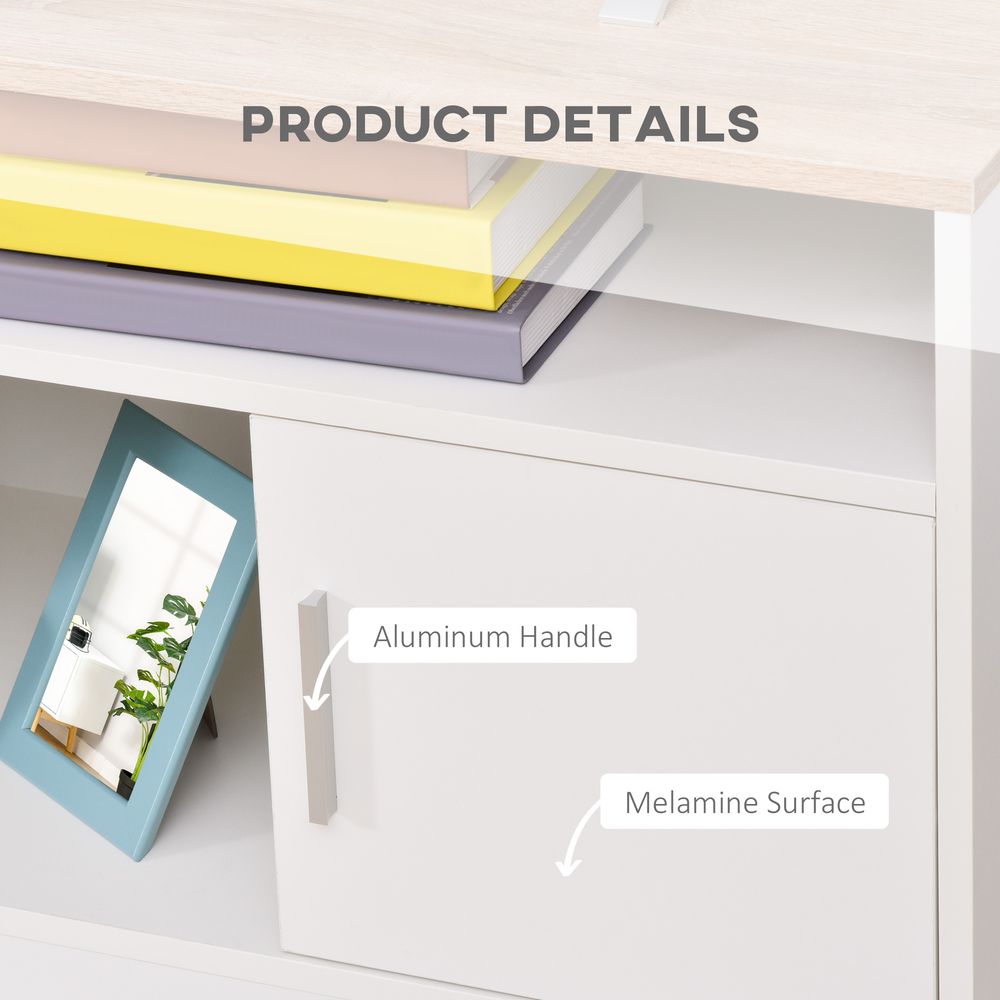 White cabinet front with aluminum-style handle and smooth melamine surface