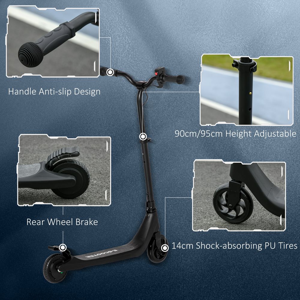 Black electric scooter with anti-slip handle grips, rear wheel brake, and shock-absorbing tires