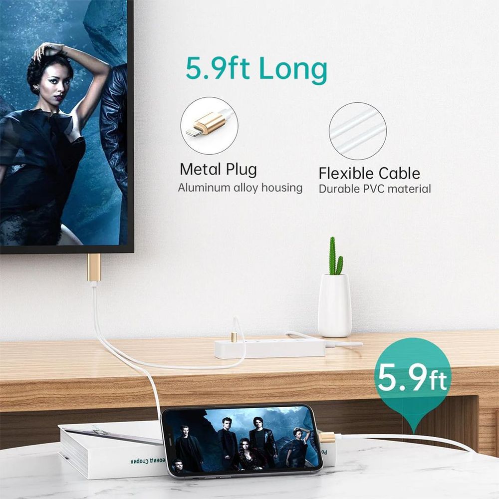 White HDMI cable with gold plugs and flexible PVC body