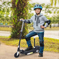 Black kids electric ride-on scooter with handlebar, foot deck, and wheels