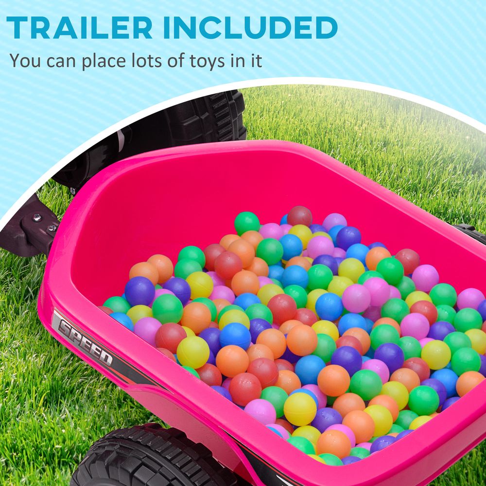 Pink plastic trailer filled with colorful ball pit balls