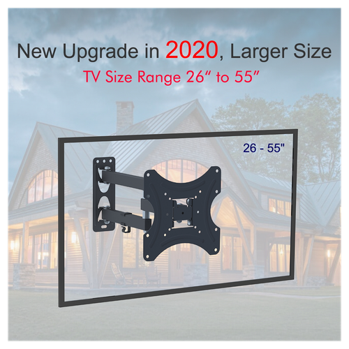 Rotatable flat TV wall mount bracket with black mounting plate and arms