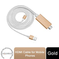 White HDMI cable with gold metal connectors for mobile phones and tablets