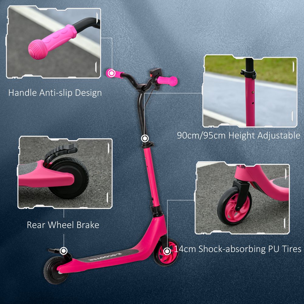 Pink electric scooter with rear wheel brake and shock-absorbing tires