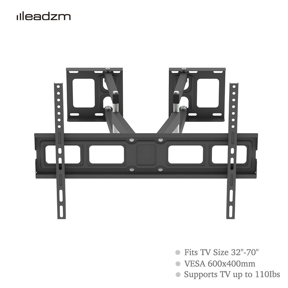 Corner full motion TV wall mount bracket with articulating arms and mounting plates