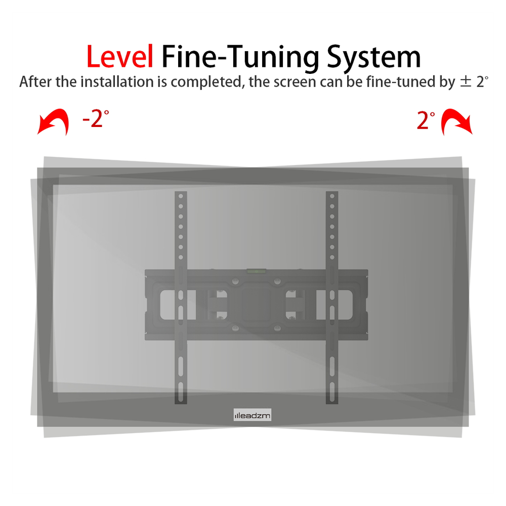 Double pendulum TV wall mount bracket with fine-tuning level adjustment up to ±2°.