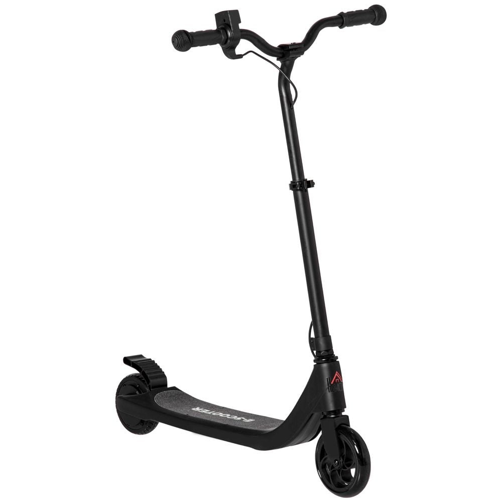 Black electric scooter with handlebars, front wheels, and kickboard-style foot deck