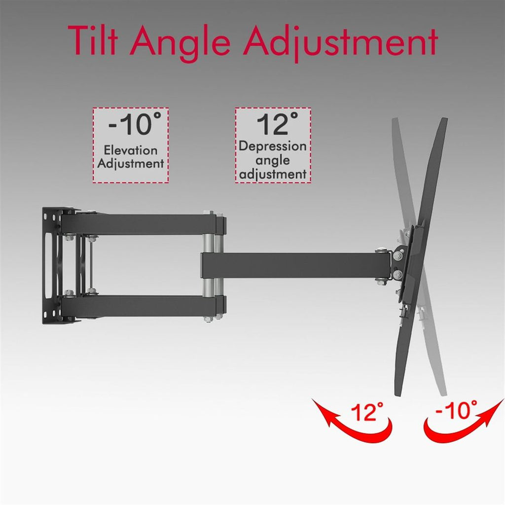 Full motion TV wall mount bracket with tilt adjustment for screen angles