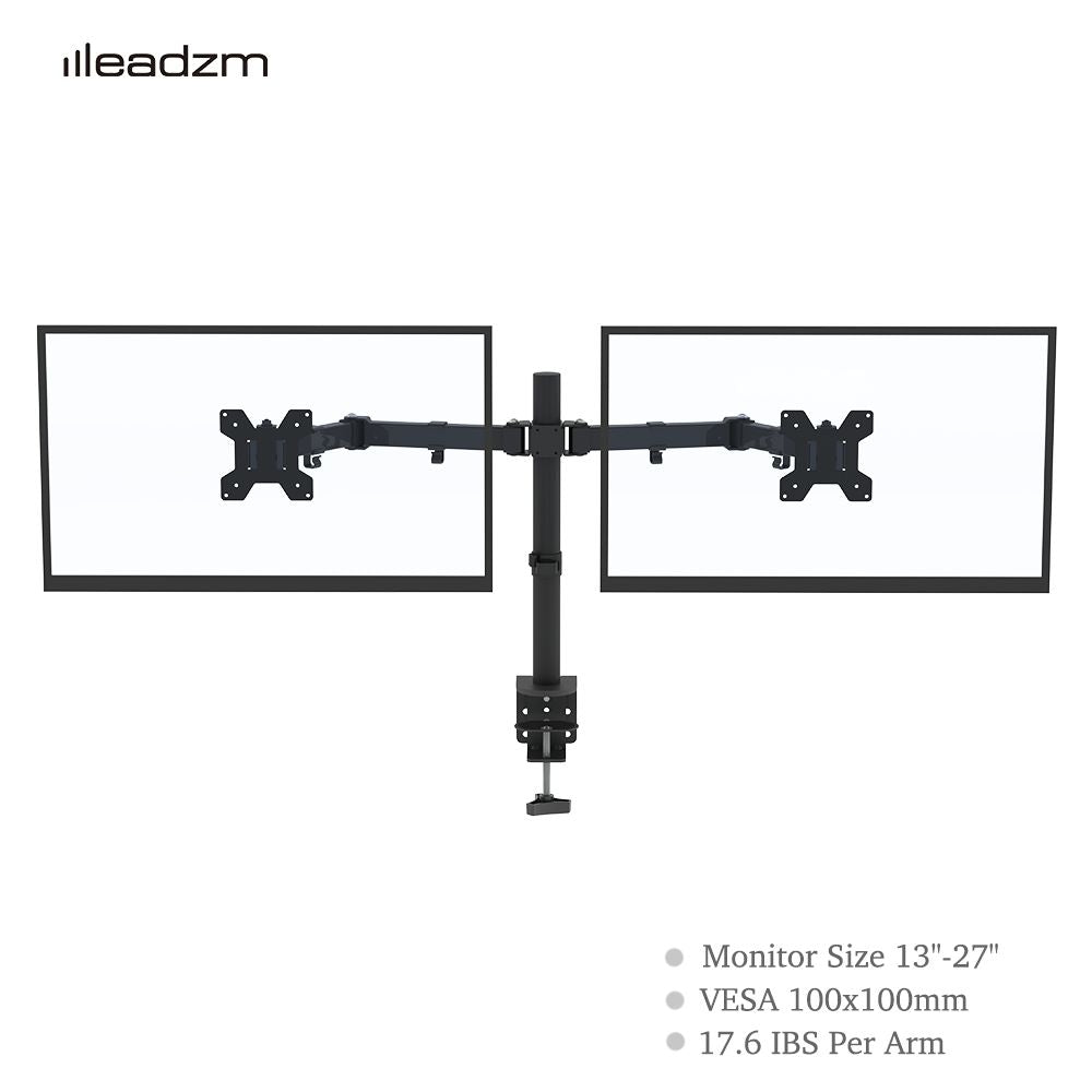 Dual monitor mount with two VESA brackets and dual arms, black frame