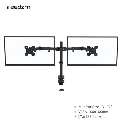 Dual monitor mount with two VESA brackets and dual arms, black frame