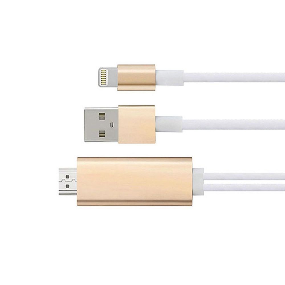 HDMI cable with gold connector housings and white connector ends