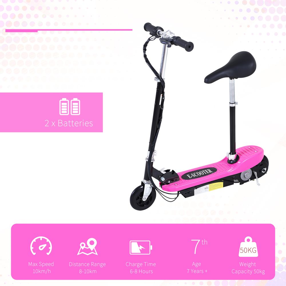Pink kids ride-on scooter with front wheel, black deck, and raised seat