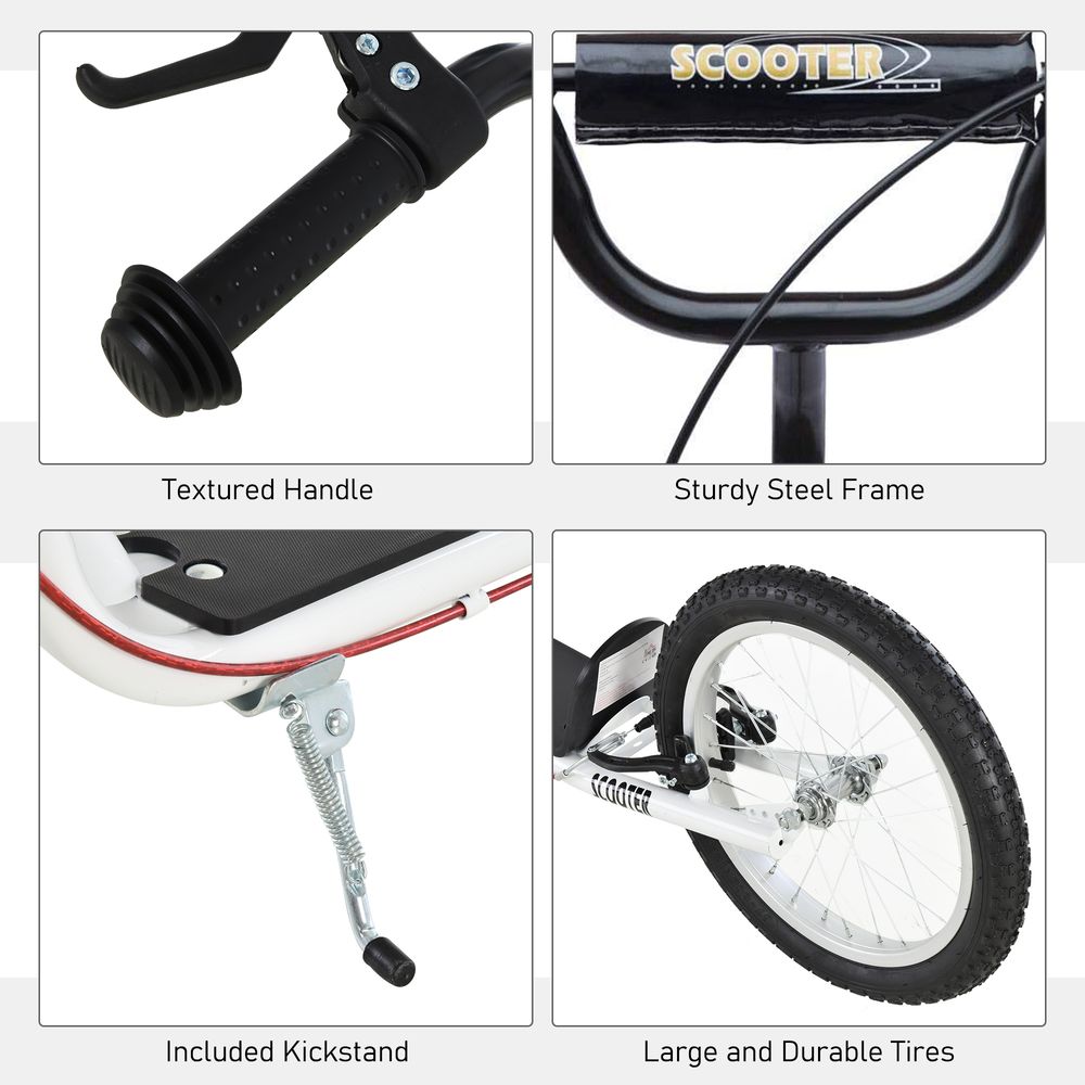 Kids kick scooter details: textured handle grips, sturdy steel frame, kickstand, durable tires