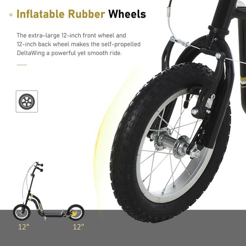 Black kids stunt scooter front wheel with thick tread rubber tire and silver fork