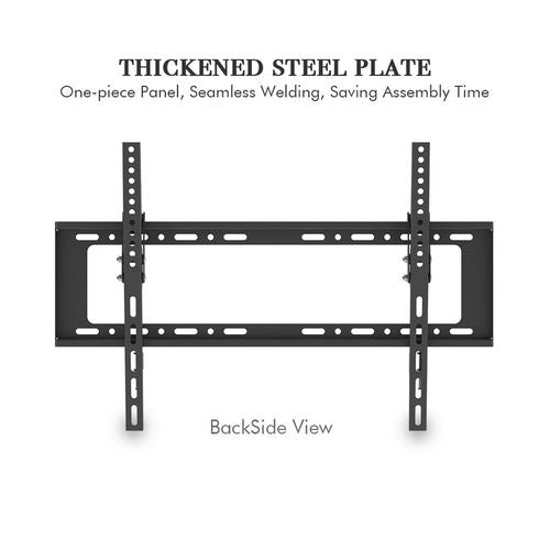 Black wall TV mount bracket with two vertical support rails and perforated horizontal bar.