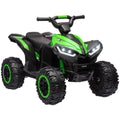 Green and black 12V electric kids quad bike with front headlights and chunky tires